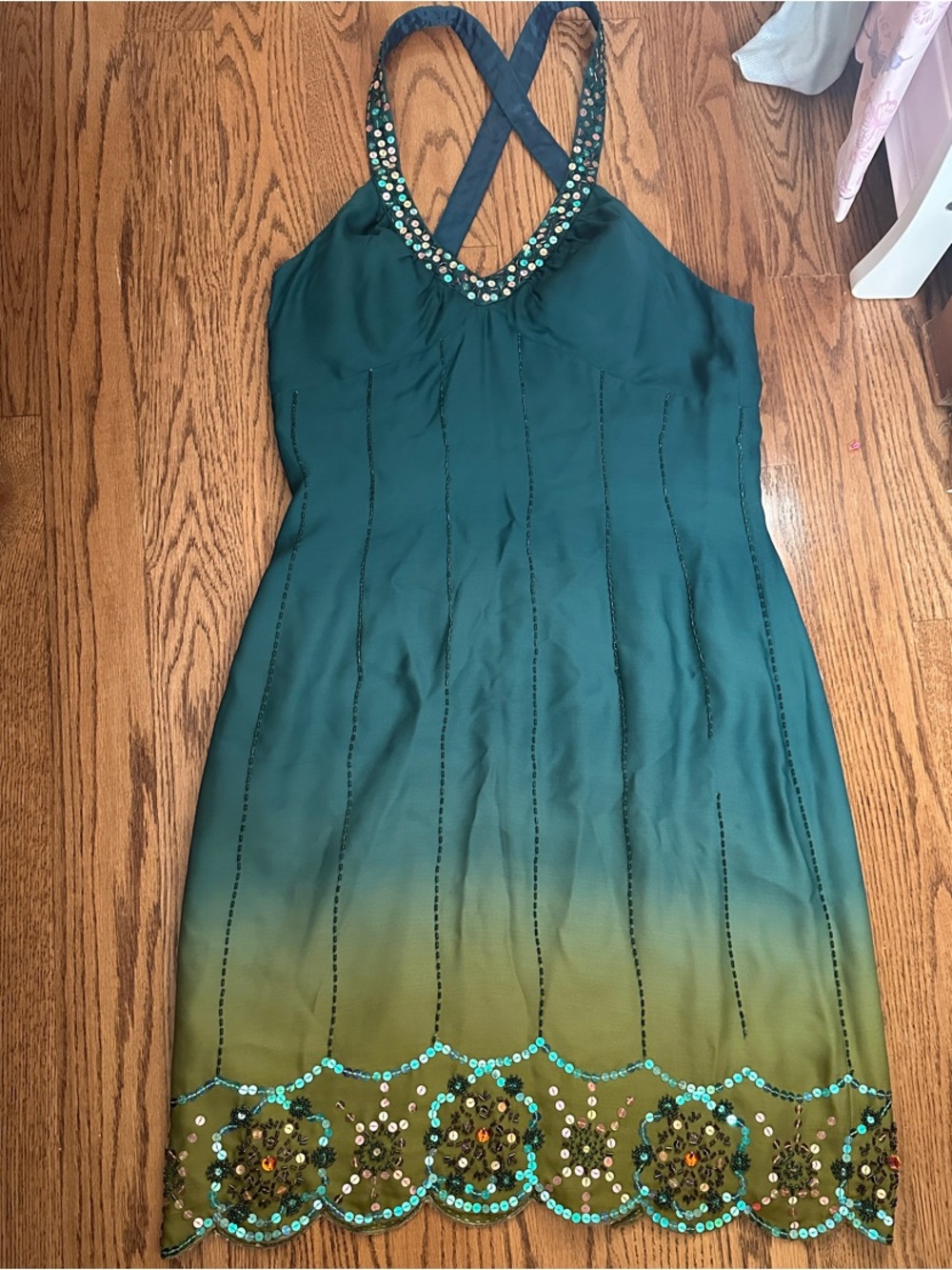 Green Ombre Beaded Halter Dress